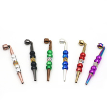 Factory direct sale high quality metal straight smoking pipe with colorful gem